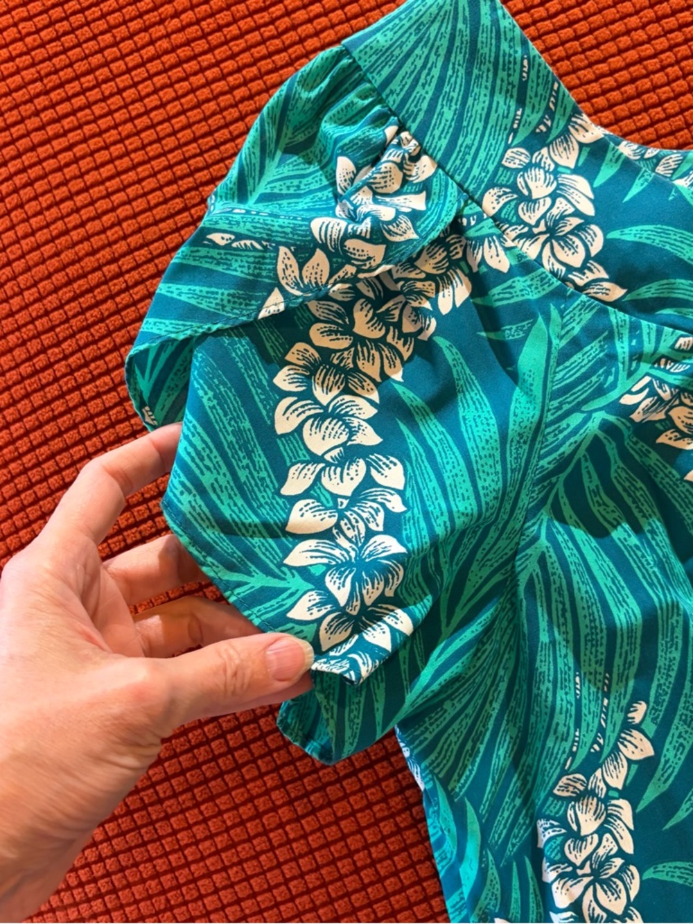 Vintage Hawaiian Women's XL Teal Floral Leaf Midi Dress Mumu - Picture 2 of 5